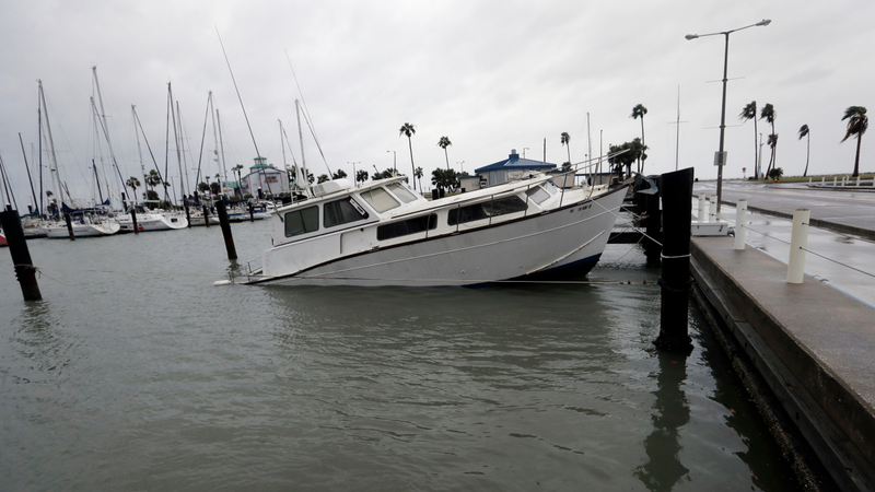 A partially submerged boat in Corpus Christi, Texas. Photo: AP